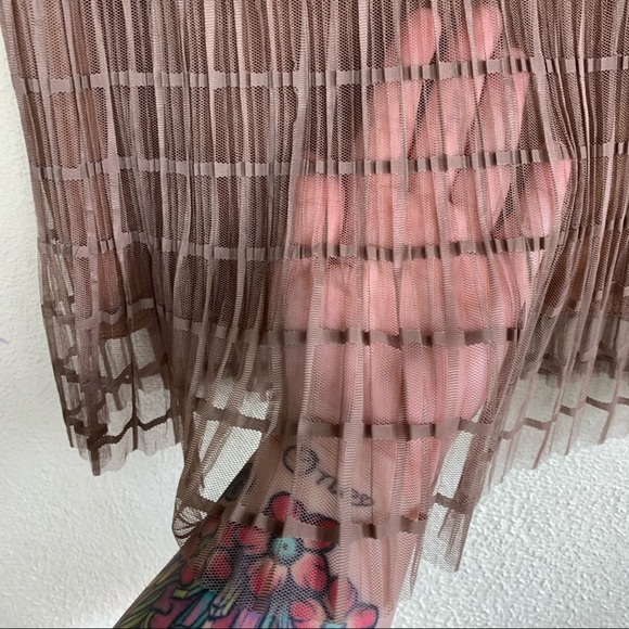 Metrowear Brown Windowpane Tulle Pleated MidiSkirt - Picture 3 of 7